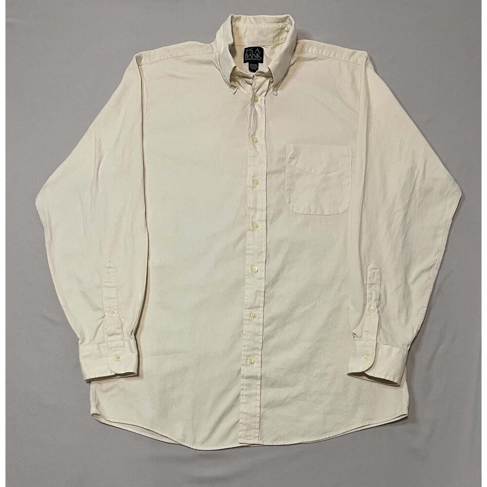 Jos A Bank Dress Shirt Men 15.5 34 Royal Oxford Cream Long Sleeve Button Down